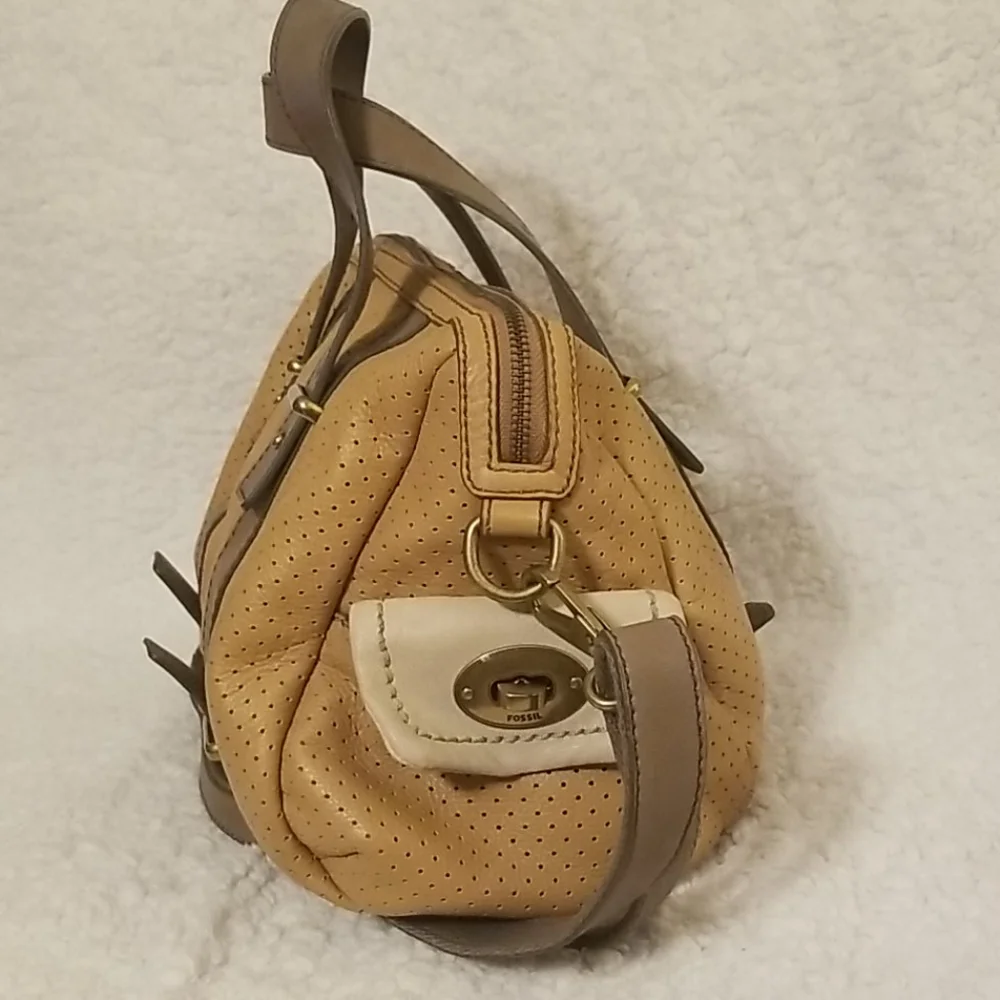 RARE Fossil Mason Satchel Bag Rare Genuine Leather Perforated Speedy Y2K Purse